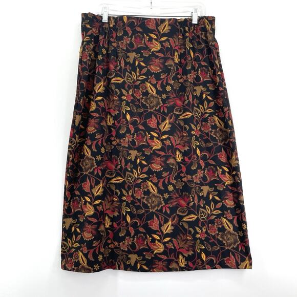 Christopher & Banks Wrap Skirt 14 Black Red Gold Floral Midi Side Button & Top - Picture 4 of 9